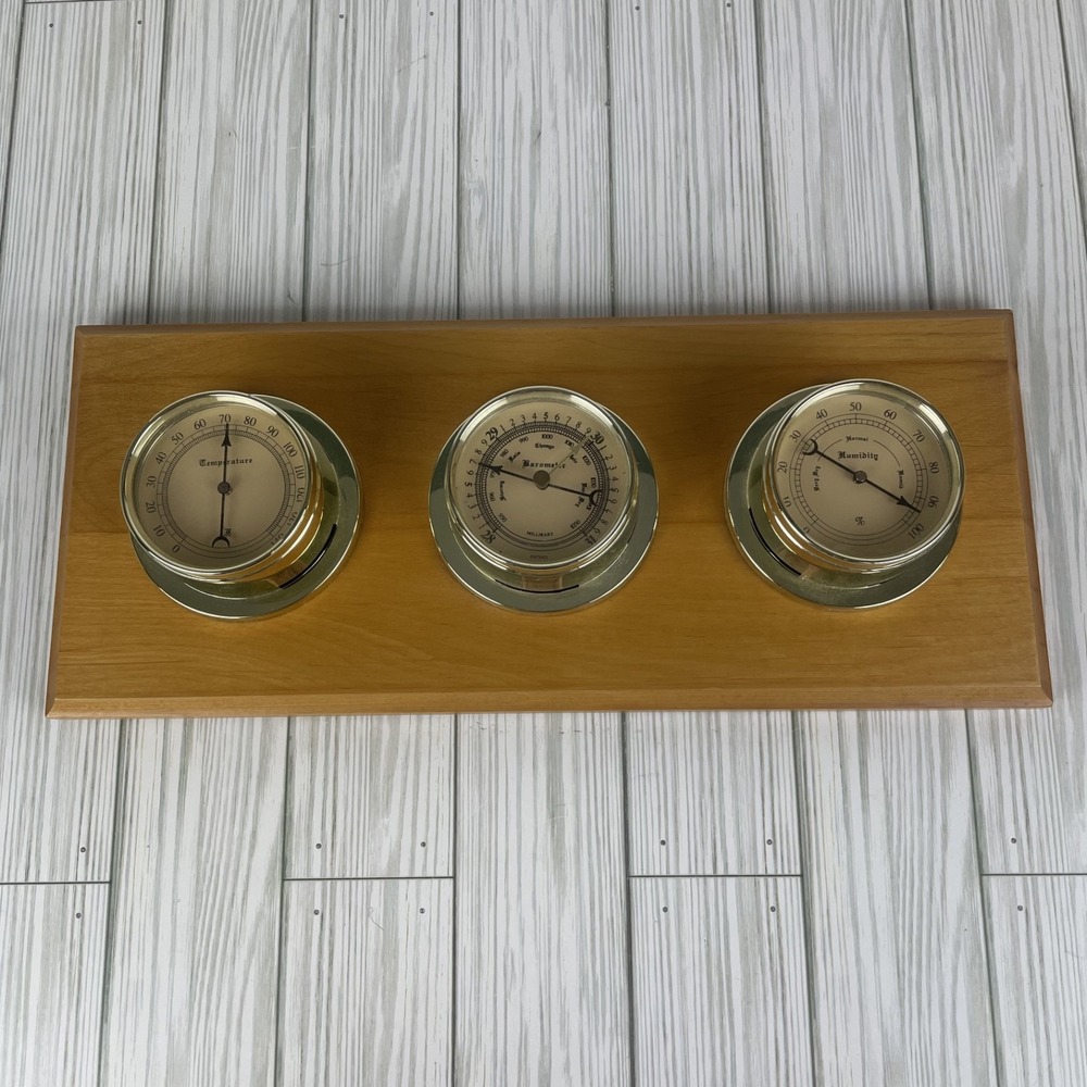 Vintage‎ Nautical Weather Station Barometer Temperature Humidity on Wood Frame